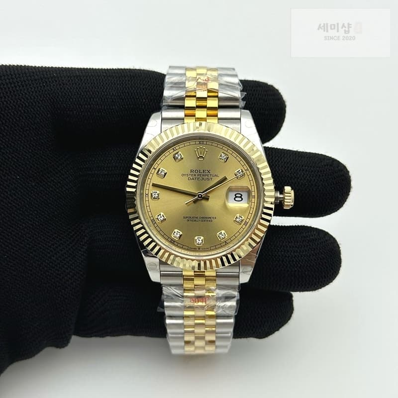 Rolex GM공장 롤렉스 데이저스트 41 옐로우골드 포금콤비 화이트자개다이얼 텐포인트인덱스 오이스터브레이슬릿 시계